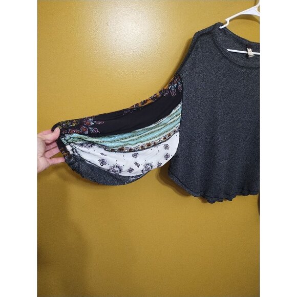 We The Free Long Sheer Floral Puff Sleeve Waffle Knit Cotton Blend Tunic XS Boho - Picture 4 of 5